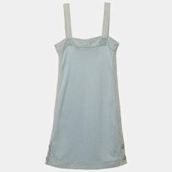 Pre Owned Chanel Blue Knit Denim Trim Mini Dress S