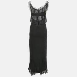 Pre Owned Chanel Black Silk Lace Detail Sheer Maxi Dress S