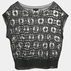 Pre Owned Chanel Black Open Knit Sheer Top L