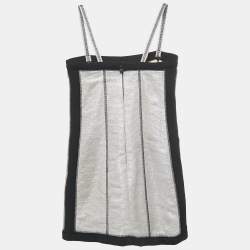 مملوكة مسبقًا فستان شانيل ميني مضلع فضي لوريكس بحمالات مقاس صغير ( صغير )