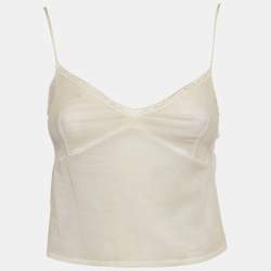 مملوكة مسبقًا Chanel White Cotton Short Sleeve Blouse S