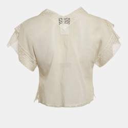 مملوكة مسبقًا Chanel White Cotton Short Sleeve Blouse S