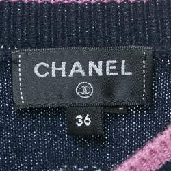 Pre Owned Chanel Navy Blue Patterned Cashmere Sweater S