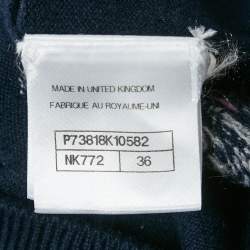 Pre Owned Chanel Navy Blue Patterned Cashmere Sweater S