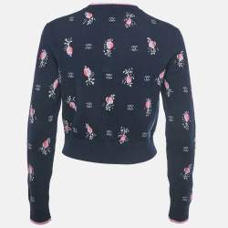 Pre Owned Chanel Navy Blue Patterned Cashmere Sweater S