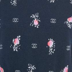 Pre Owned Chanel Navy Blue Patterned Cashmere Sweater S