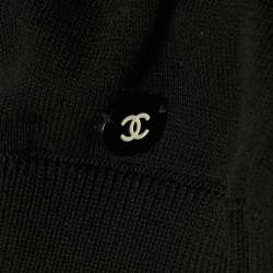 Pre Owned توب شانيل قطن أسود بأكمام قصيرة مقاس كبير - لارج