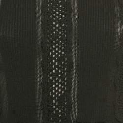 Pre Owned توب شانيل قطن أسود بأكمام قصيرة مقاس كبير - لارج