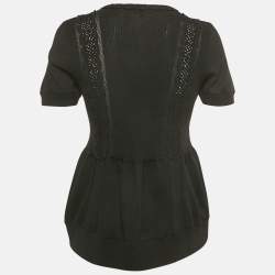 Pre Owned توب شانيل قطن أسود بأكمام قصيرة مقاس كبير - لارج