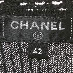 Pre Owned توب شانيل قطن أسود بأكمام قصيرة مقاس كبير - لارج