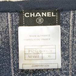 مملوكة مسبقًا توب شانيل تريكوت أزرق كحلي بأكمام طويلة قصيرة صغيرة