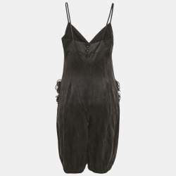 Pre Owned Chanel Black Floral Applique Silk Blend Playsuit S