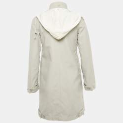 مملوكة مسبقًا معطف شانيل رمادي قطن ونايلون خفيف الوزن مع قبعة وسحاب مقاس صغير - سمول