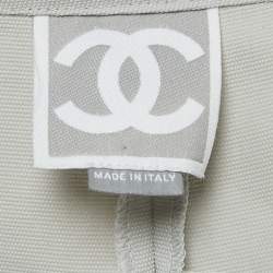 Pre Owned Chanel Grey /White Logo Applique Cotton & Nylon Trousers S