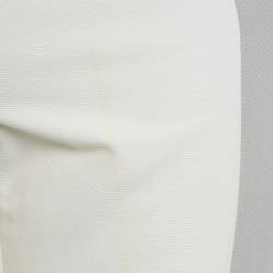 Pre Owned Chanel Grey /White Logo Applique Cotton & Nylon Trousers S