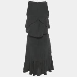 Pre Owned Chanel Black Silk Ruffled Sleeveless Dress S