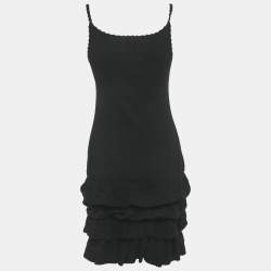 مملوكة مسبقًا Chanel Black Wool Knit Ruffled Mini Dress S