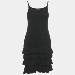 مملوكة مسبقًا Chanel Black Wool Knit Ruffled Mini Dress S