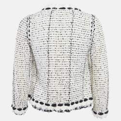 Pre Owned جاكيت شانيل أبيض/أسود تويد مفتوح من الأمام مقاس صغير
