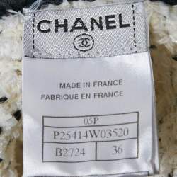 Pre Owned جاكيت شانيل أبيض/أسود تويد مفتوح من الأمام مقاس صغير