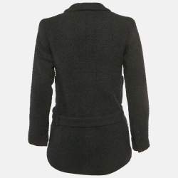 مملوكة مسبقًا جاكيت شانيل تويد أزرق كحلي / أسود بحزام مقاس صغير (سمول)