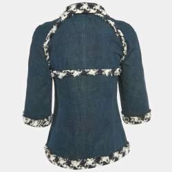 Pre Owned Chanel Navy Blue Raw Edge Denim Jacket M
