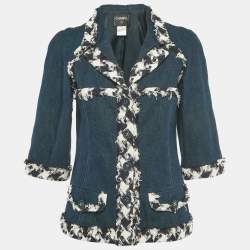 مملوكة مسبقًا Chanel Navy Blue Raw Edge Denim Jacket M