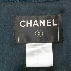 Pre Owned Chanel Navy Blue Raw Edge Denim Jacket M
