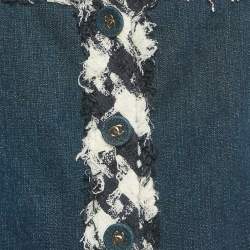 Pre Owned Chanel Navy Blue Raw Edge Denim Jacket M