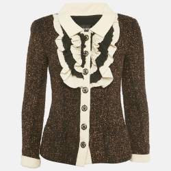 مملوكة مسبقًا Chanel Black Tweed Ruffled Jacket S
