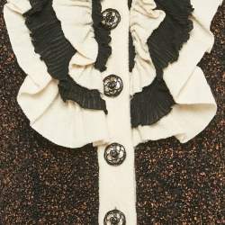 Pre Owned Chanel Black Tweed Ruffled Jacket S