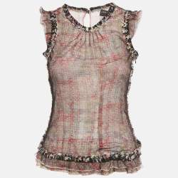 Pre Owned جاكيت طقم شانيل تويد وتول أسود مقاس صغير (سمول)