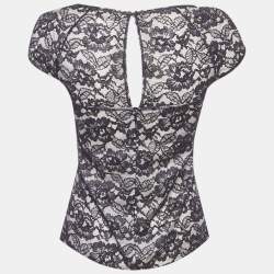 مملوكة مسبقًا Chanel Navy Blue Lace Top S