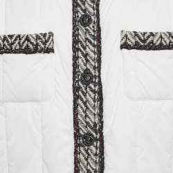 مملوكة مسبقًا Chanel White Tweed Trim Nylon Puffer Jacket XL
