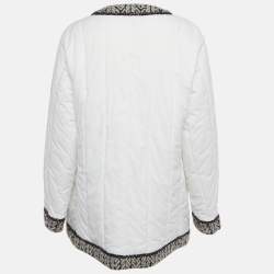مملوكة مسبقًا Chanel White Tweed Trim Nylon Puffer Jacket XL