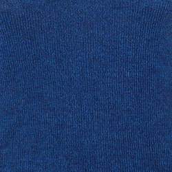 Pre Owned سترة شانيل زرقاء كشمير بتفاصيل اللؤلؤ V-رقبة بحجم صغير