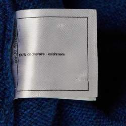 Pre Owned سترة شانيل زرقاء كشمير بتفاصيل اللؤلؤ V-رقبة بحجم صغير