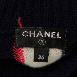 مملوكة مسبقًا Chanel Navy Blue Striped Cashmere Turtle Neck Sweater S
