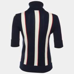 مملوكة مسبقًا Chanel Navy Blue Striped Cashmere Turtle Neck Sweater S