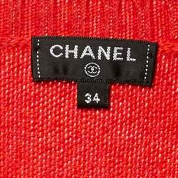 مملوكة مسبقًا Chanel Red Cashmere Pearl Detail Short Sleeve Jumper S