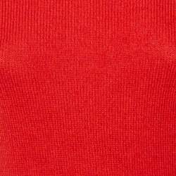 مملوكة مسبقًا Chanel Red Cashmere Pearl Detail Short Sleeve Jumper S