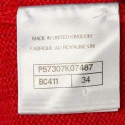 مملوكة مسبقًا Chanel Red Cashmere Pearl Detail Short Sleeve Jumper S