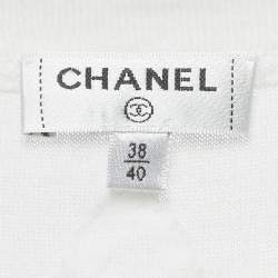 Pre Owned Chanel White Broderie Anglaise Jersey Crop Top M