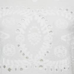 Pre Owned Chanel White Broderie Anglaise Jersey Crop Top M