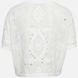 Pre Owned Chanel White Broderie Anglaise Jersey Crop Top M