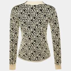 Pre Owned كنزة شانيل مونوكروم شعار جاكار مزيج صوف مقاس وسط (ميديوم)