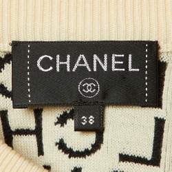Pre Owned كنزة شانيل مونوكروم شعار جاكار مزيج صوف مقاس وسط (ميديوم)