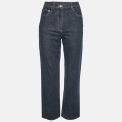 مملوكة مسبقًا بنطلون جينز بقصة ساق مستقيمة دنيم أزرق كحلي من شانيل مقاس صغير خصر 30 بوصة