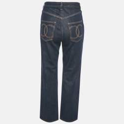 مملوكة مسبقًا بنطلون جينز بقصة ساق مستقيمة دنيم أزرق كحلي من شانيل مقاس صغير خصر 30 بوصة