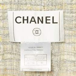 Pre Owned Chanel Yellow & Grey Tweed Blazer, Skirt & Tie Set M
